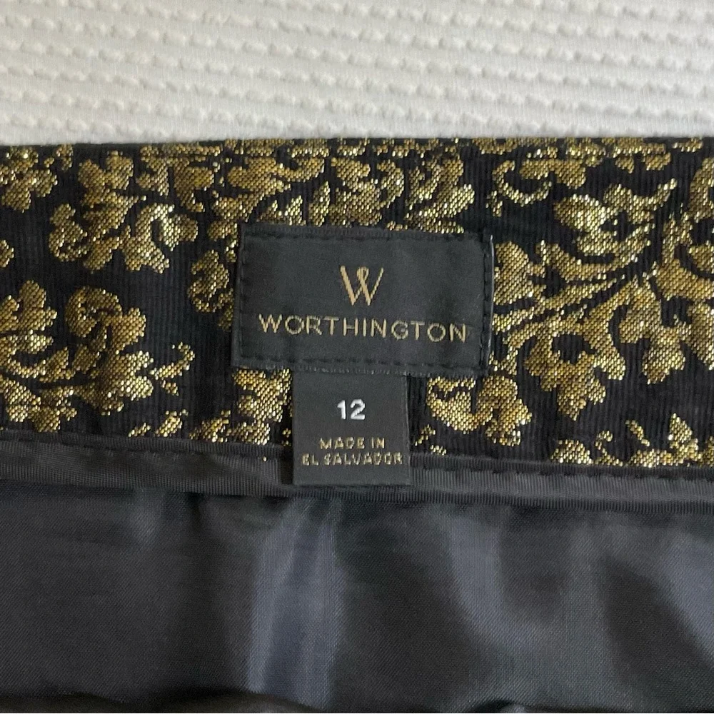 Worthington Black and Gold Floral A-Line Skirt